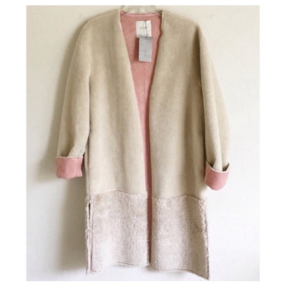 Zara 2 Sided Suede Teddy Coat pink/beige/cream - Picture 6 of 9